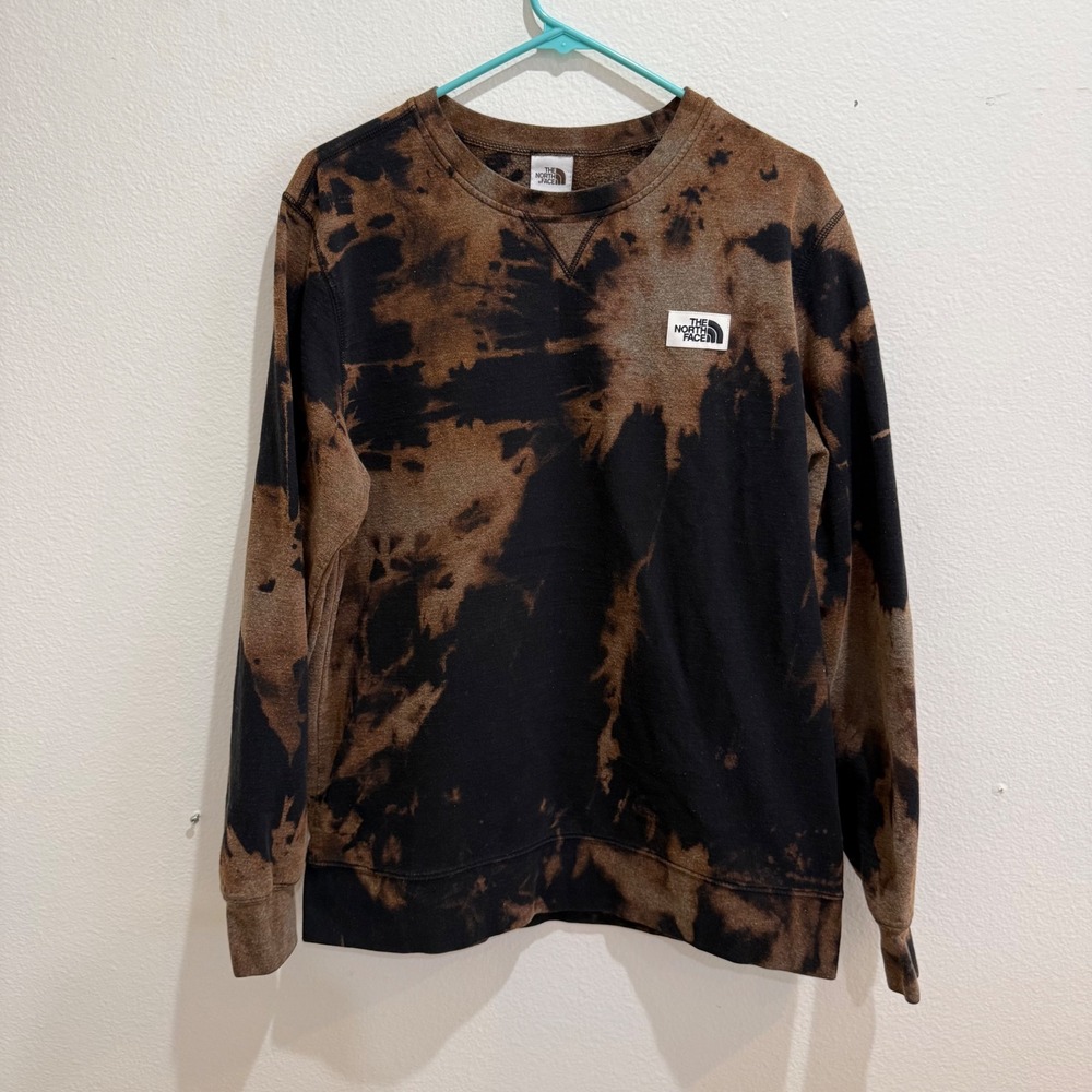 The North Face Mens Custom Bleach Dyed Crewneck Sweatshirt Black Brown Large